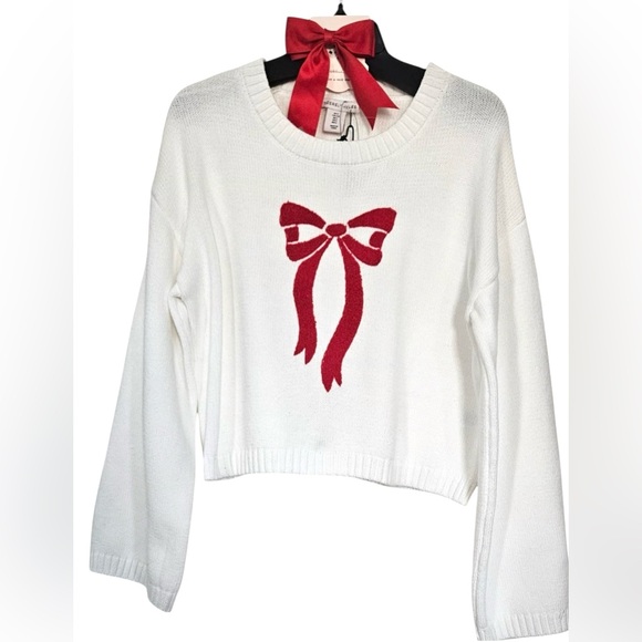 Red Bow Sweater Crewneck Cropped and Hair Bow Clip Set Small Sincerely Jules - Picture 9 of 9